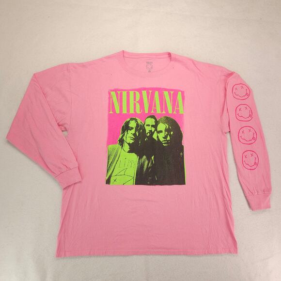 Nirvana Band Casual Crew Neck Graphic Shirt Adult Mens Size Extra Large XL Pink - Picture 2 of 10